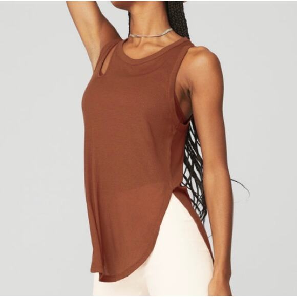 ALO Yoga Ribbed Peak Cut Out Tank Top Women's Small Orange Brown Athleisure Gym - Picture 2 of 9